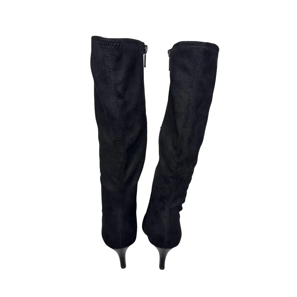 Impo Norris Boots Women 6 M Black Stretch Kitten Heel Pointed Toe Tall Zip Up
